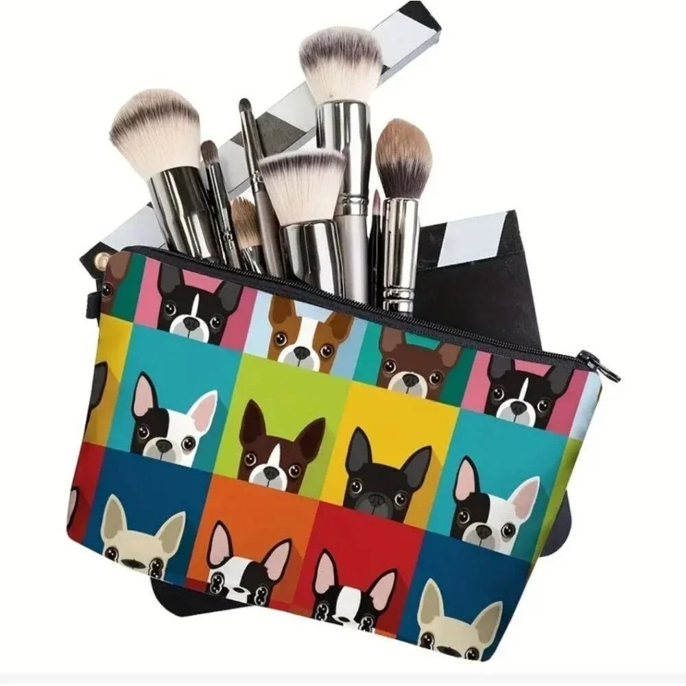 French bulldog bag cosmetic case zipper color block pouch